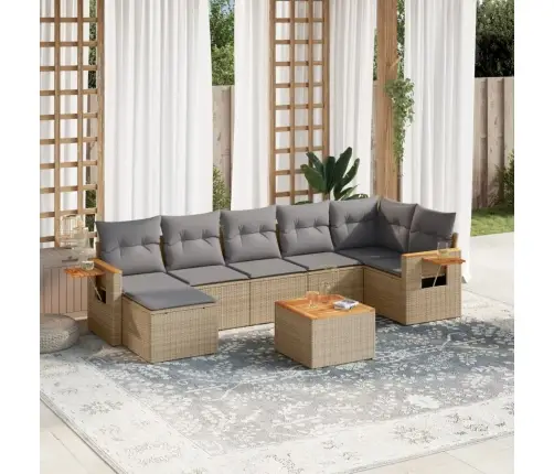 8-Daļīgs Dārza Dīvāna Komplekts, Matrači, Bēša Pe Rotangpalma Vidaxl