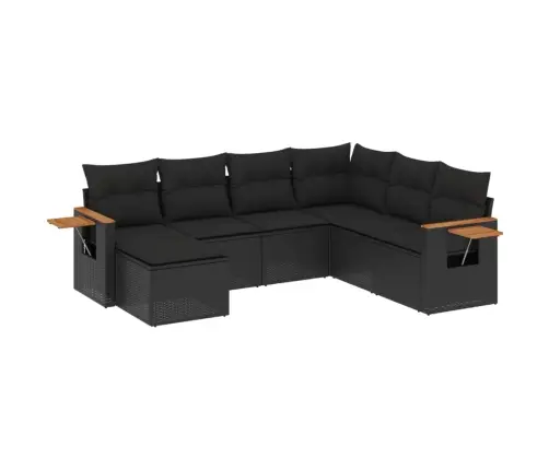 Sofos Komplektas Su Pagalvėlėmis, 7 Dalių, Juodas, Poliratanas