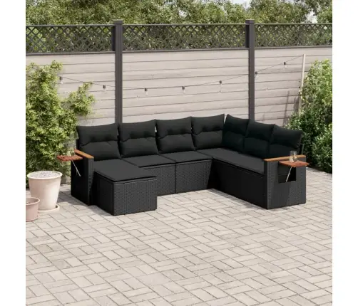 Sofos Komplektas Su Pagalvėlėmis, 7 Dalių, Juodas, Poliratanas