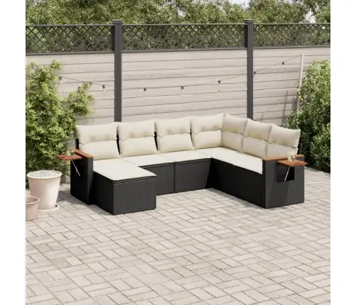 7-Daļīgs Dārza Dīvāna Komplekts Ar Matračiem, Melna Pe Vidaxl