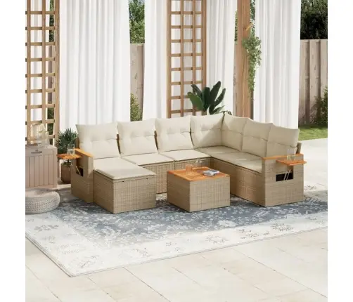 8-Daļīgs Dārza Dīvāna Komplekts, Matrači, Bēša Pe Rotangpalma Vidaxl