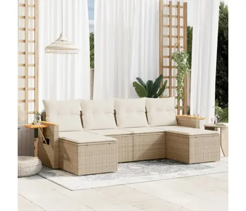 6-Daļīgs Dārza Dīvāna Komplekts, Matrači, Bēša Pe Rotangpalma Vidaxl