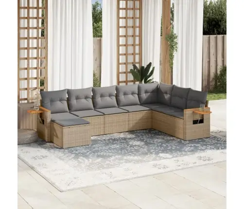 8-Daļīgs Dārza Dīvāna Komplekts, Matrači, Bēša Pe Rotangpalma Vidaxl