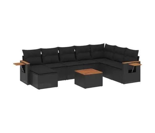 9-Daļīgs Dārza Dīvāna Komplekts, Matrači, Melna Pe Rotangpalma Vidaxl