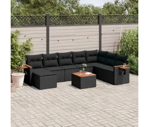 9-Daļīgs Dārza Dīvāna Komplekts, Matrači, Melna Pe Rotangpalma Vidaxl
