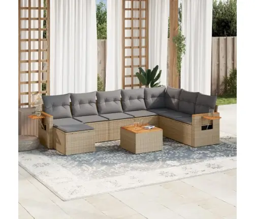 Sodo Komplektas Su Pagalvėlėmis, 9 Dalių, Smėlio, Poliratanas