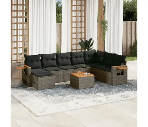 9-Daļīgs Dārza Dīvāna Komplekts Ar Matračiem, Pelēks Pe Pinums Vidaxl