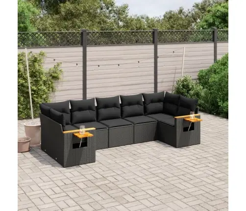 Sofos Komplektas Su Pagalvėlėmis, 7 Dalių, Juodas, Poliratanas