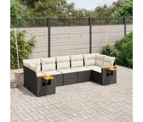 Sofos Komplektas Su Pagalvėlėmis, 7 Dalių, Juodas, Poliratanas