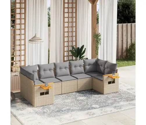 7-Daļīgs Dārza Dīvāna Komplekts, Matrači, Bēša Pe Rotangpalma Vidaxl