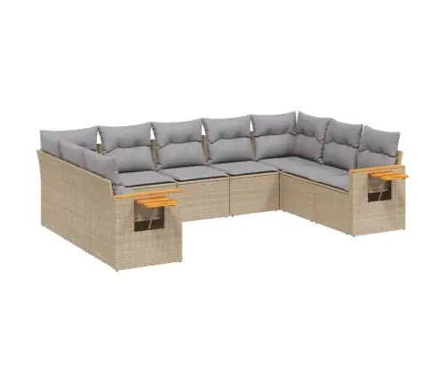 9-Daļīgs Dārza Dīvānu Komplekts, Matrači, Bēša Pe Rotangpalma Vidaxl