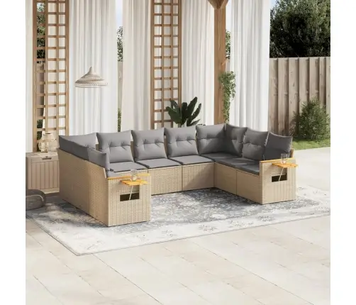 9-Daļīgs Dārza Dīvānu Komplekts, Matrači, Bēša Pe Rotangpalma Vidaxl