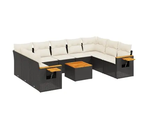 10-Daļīgs Dārza Dīvāna Komplekts, Matrači, Melna Pe Rotangpalma Vidaxl