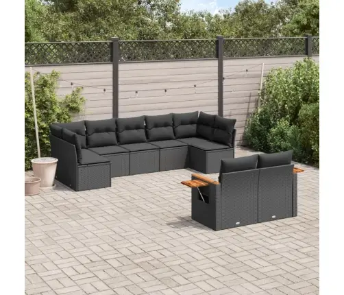 9-Daļīgs Dārza Dīvāna Komplekts, Matrači, Melna Pe Rotangpalma Vidaxl
