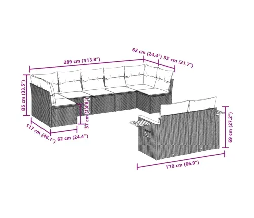 9-Osaline Aiadiivani Komplekt Patjadega, Beež, Polürotang