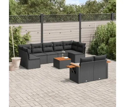 10-Daļīgs Dārza Dīvāna Komplekts, Matrači, Melna Pe Rotangpalma Vidaxl