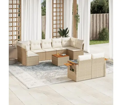 Sofos Komplektas Su Pagalvėlėmis, 10 Dalių, Smėlio, Poliratanas