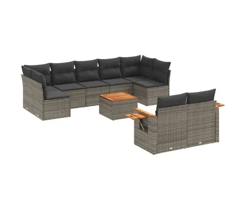 10-Daļīgs Dārza Dīvāna Komplekts Ar Matračiem, Pelēks Pe Pinums Vidaxl