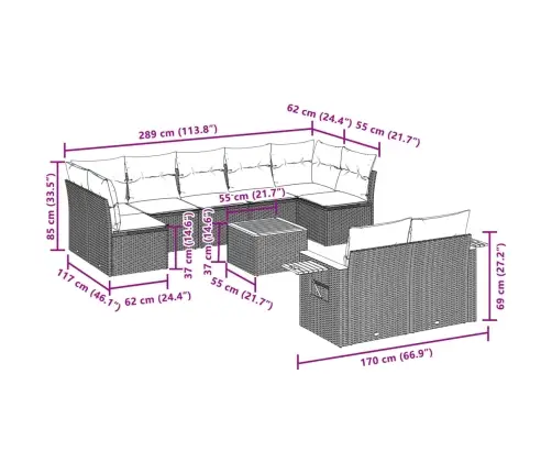 10-Daļīgs Dārza Dīvāna Komplekts Ar Matračiem, Pelēks Pe Pinums Vidaxl