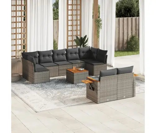 10-Daļīgs Dārza Dīvāna Komplekts Ar Matračiem, Pelēks Pe Pinums Vidaxl