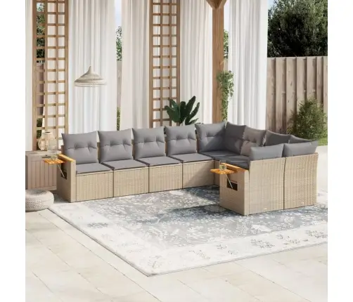 9-Daļīgs Dārza Dīvānu Komplekts, Matrači, Bēša Pe Rotangpalma Vidaxl