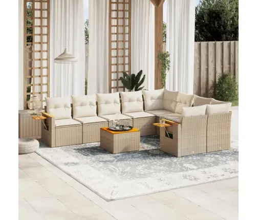 Sofos Komplektas Su Pagalvėlėmis, 10 Dalių, Smėlio, Poliratanas