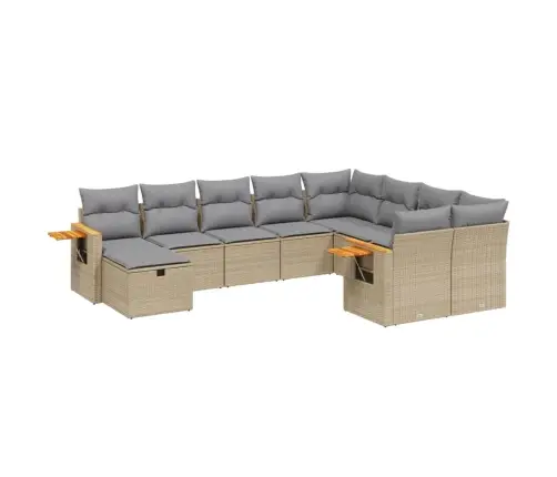 10-Daļīgs Dārza Dīvāna Komplekts, Matrači, Bēša Pe Rotangpalma Vidaxl