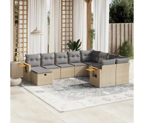 10-Daļīgs Dārza Dīvāna Komplekts, Matrači, Bēša Pe Rotangpalma Vidaxl