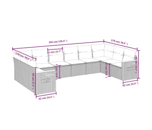 10-Daļīgs Dārza Dīvāna Komplekts, Matrači, Melna Pe Rotangpalma Vidaxl