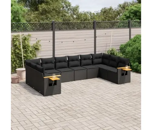 10-Daļīgs Dārza Dīvāna Komplekts, Matrači, Melna Pe Rotangpalma Vidaxl