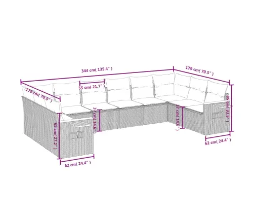 10-Daļīgs Dārza Dīvāna Komplekts, Matrači, Bēša Pe Rotangpalma Vidaxl