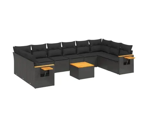 11-Daļīgs Dārza Dīvāna Komplekts, Matrači, Melna Pe Rotangpalma Vidaxl