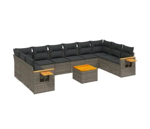 11-Daļīgs Dārza Dīvāna Komplekts Ar Matračiem, Pelēks Pe Pinums Vidaxl