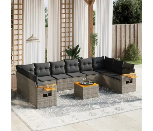 11-Daļīgs Dārza Dīvāna Komplekts Ar Matračiem, Pelēks Pe Pinums Vidaxl