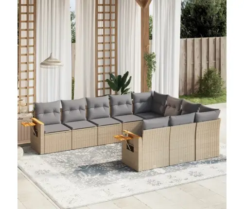 Sofos Komplektas Su Pagalvėlėmis, 10 Dalių, Smėlio, Poliratanas