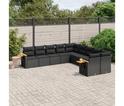 10-Daļīgs Dārza Dīvāna Komplekts, Matrači, Melna Pe Rotangpalma Vidaxl