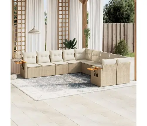 Sofos Komplektas Su Pagalvėlėmis, 10 Dalių, Smėlio, Poliratanas