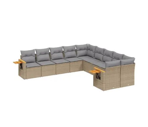 10-Daļīgs Dārza Dīvāna Komplekts, Matrači, Bēša Pe Rotangpalma Vidaxl