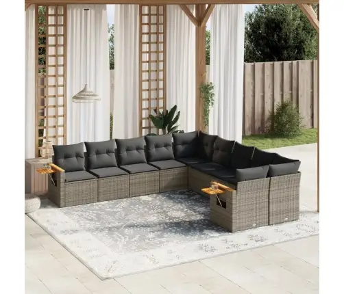 Sodo Komplektas Su Pagalvėlėmis, 10 Dalių, Pilkas, Poliratanas