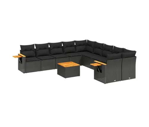 Sodo Komplektas Su Pagalvėlėmis, 11 Dalių, Juodas, Poliratanas