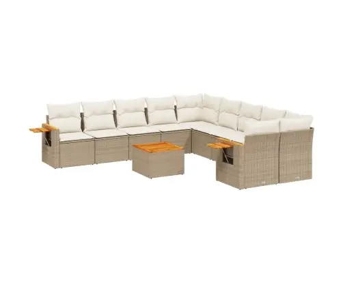 11-Daļīgs Dārza Dīvāna Komplekts, Matrači, Bēša Pe Rotangpalma Vidaxl