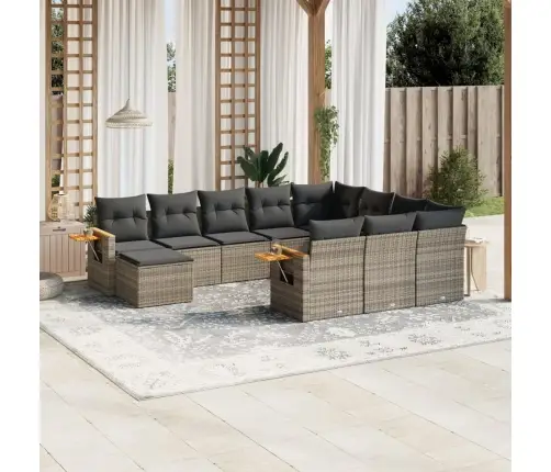 11-Daļīgs Dārza Dīvāna Komplekts Ar Matračiem, Pelēks Pe Pinums Vidaxl