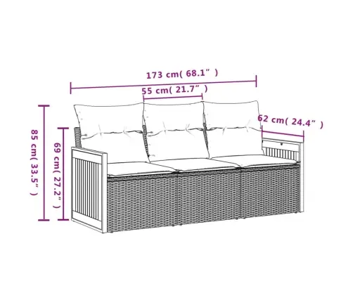 Sodo Komplektas Su Pagalvėlėmis, 3 Dalių, Juodas, Poliratanas