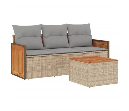 4-Daļīgs Dārza Dīvāna Komplekts, Matrači, Bēša Pe Rotangpalma Vidaxl