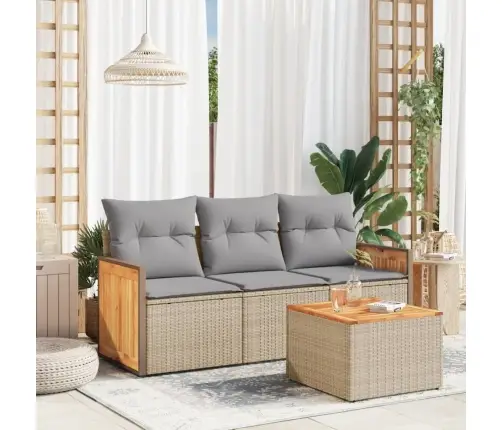 4-Daļīgs Dārza Dīvāna Komplekts, Matrači, Bēša Pe Rotangpalma Vidaxl