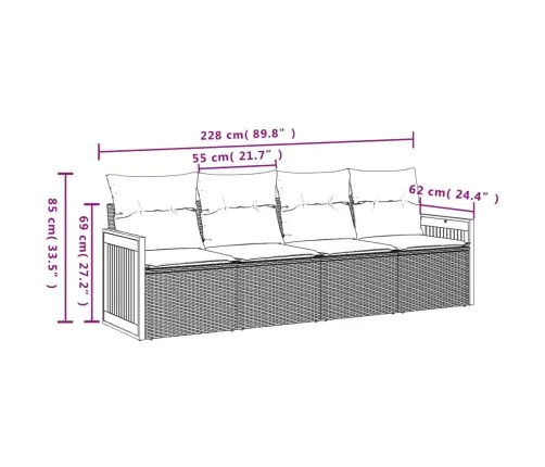 4-Osaline Aiadiivani Komplekt Patjadega, Beež, Polürotang