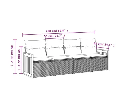 4-Osaline Aiadiivani Komplekt Patjadega, Beež, Polürotang