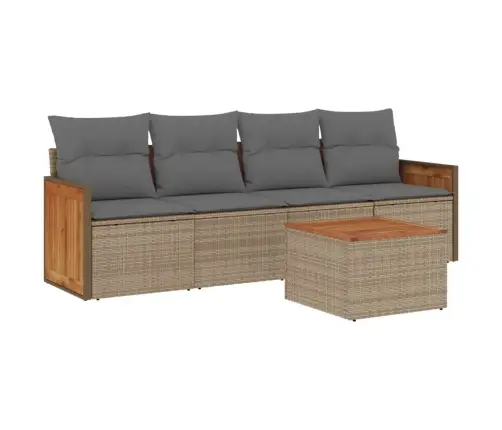 5-Daļīgs Dārza Dīvāna Komplekts, Matrači, Bēša Pe Rotangpalma Vidaxl