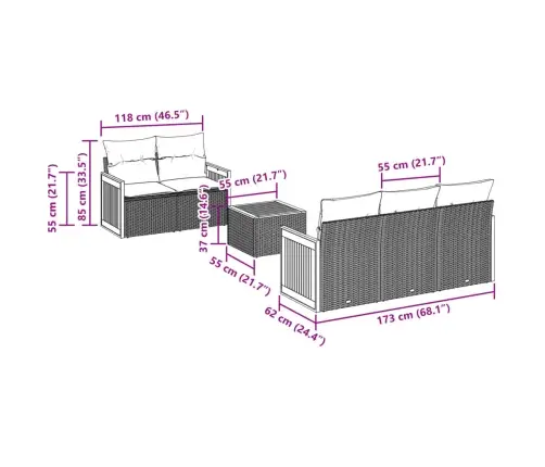 Sofos Komplektas Su Pagalvėlėmis, 6 Dalių, Juodas, Poliratanas