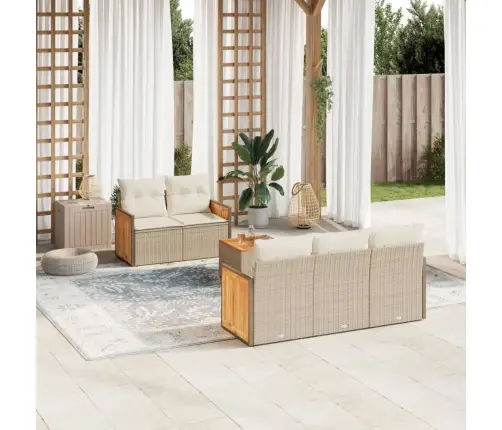 6-Daļīgs Dārza Dīvāna Komplekts, Matrači, Bēša Pe Rotangpalma Vidaxl